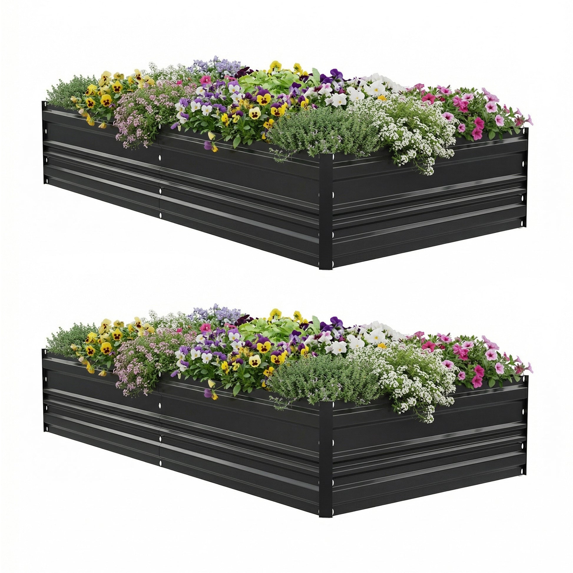 WORKPRO 7.5x4x1ft outdoor galvanized metal raised garden bed in black with rolled edges and protective corner caps