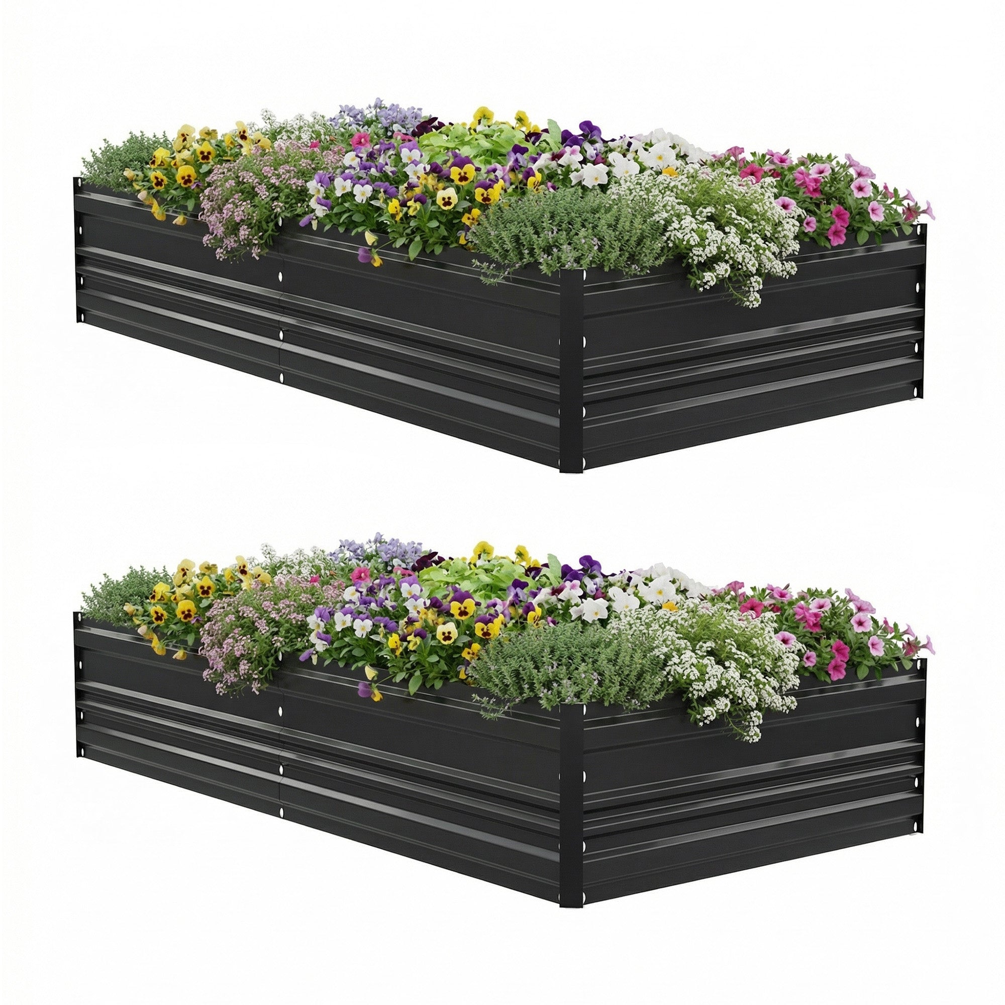 WORKPRO 7.5x4x1ft outdoor galvanized metal raised garden bed in black with rolled edges and protective corner caps