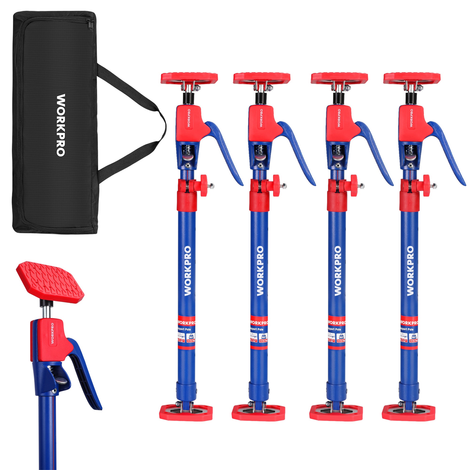 WORKPRO Cabinet Jack Support Pole, 23-5/8" to 45-1/4" Adjustable, 154 lbs, 4-Pack
