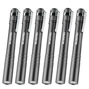 Set of six pocket LED pen flashlights in dark gray aluminum with built-in clip