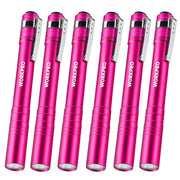 Pink LED penlight flashlight set with metal clip, 6-pack