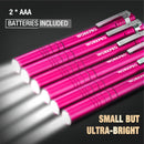 WORKPRO 6-Pack LED Pen Light, Aluminum Pen Flashlights, Pocket Flashlight with Clip for Inspection, Emergency, Everyday, 2AAA Batteries Included, Pink