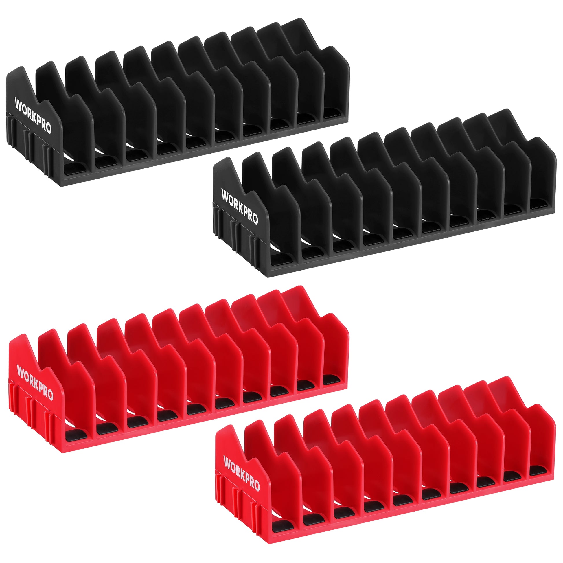 WORKPRO 4-Pack plier organizer rack in black plastic with Non-Slip rubber base, innovation quality durable secure