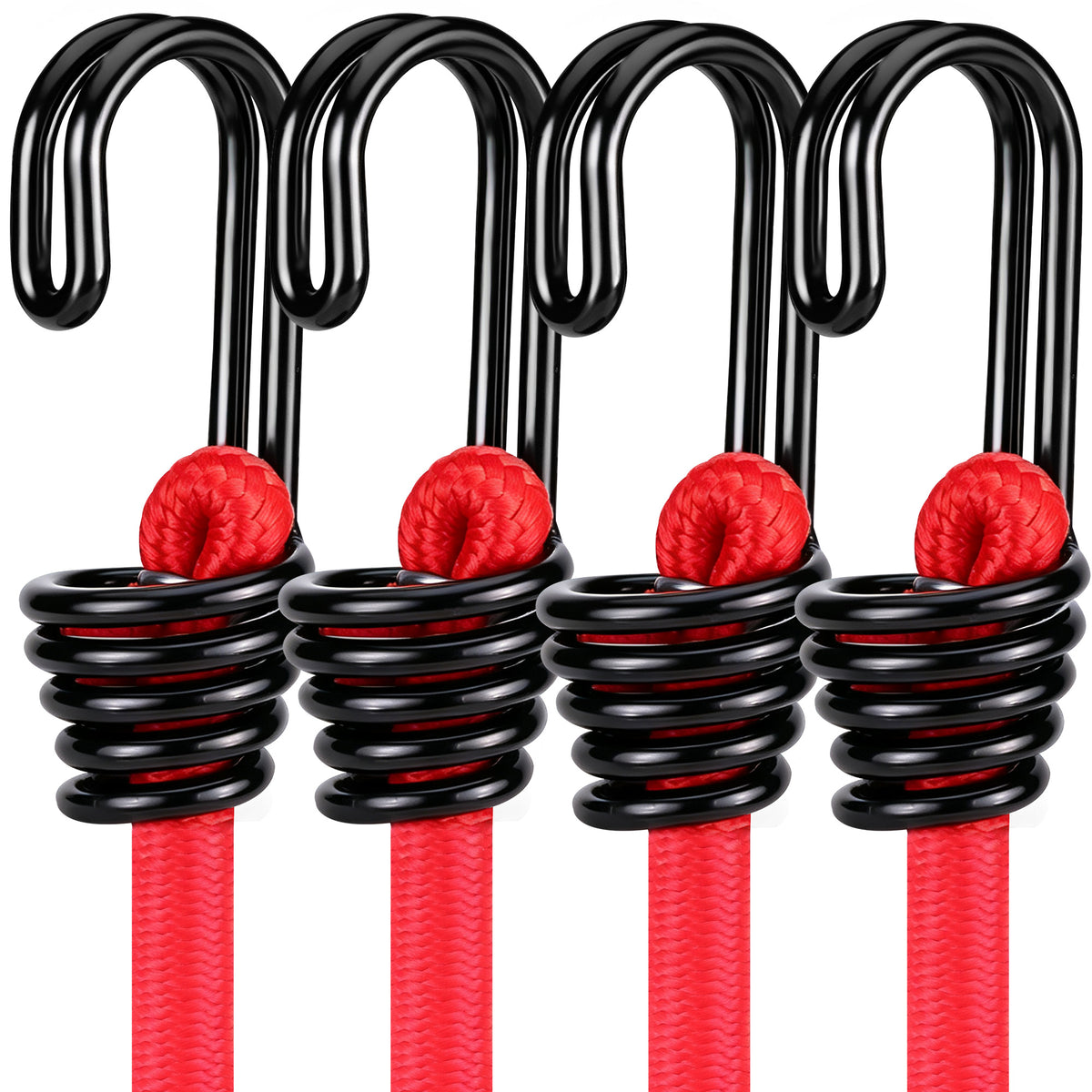 WORKPRO 24" Bungee Cords with Hooks, 4 Pack Heavy Duty Outdoor Bungee Strap, Red