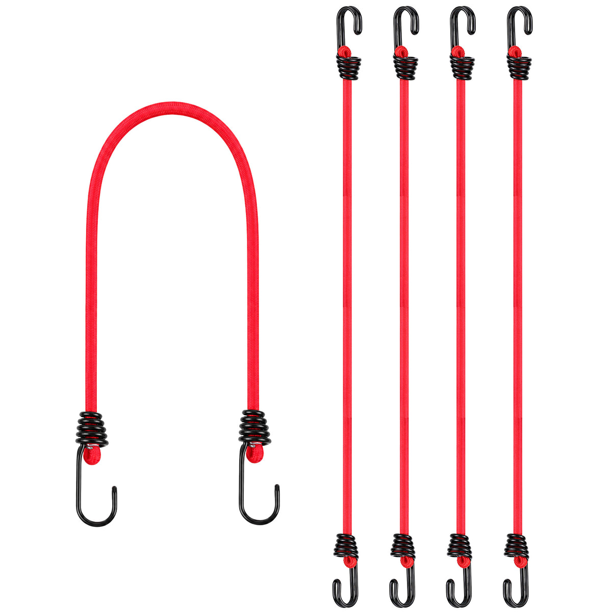 WORKPRO 24" Bungee Cords with Hooks, 4 Pack Heavy Duty Outdoor Bungee Strap, Red