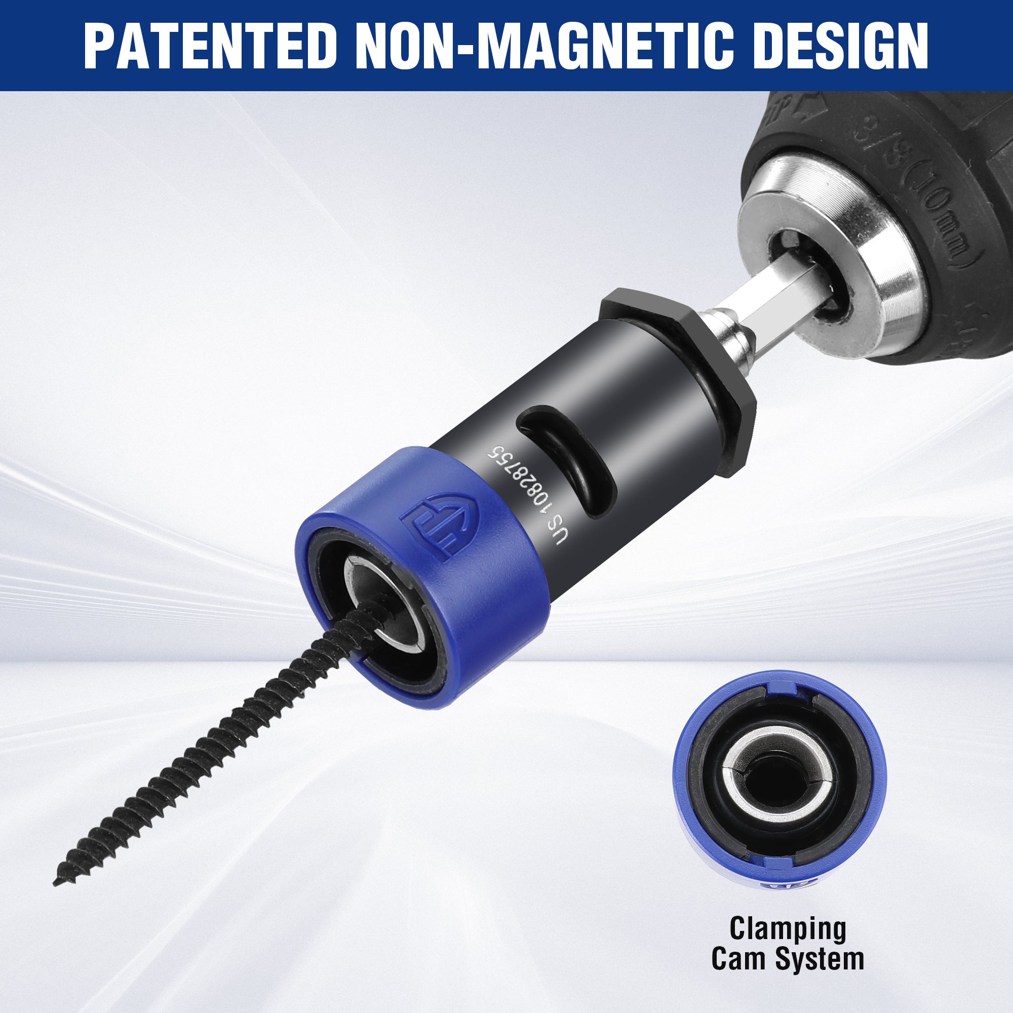Non-magnetic impact bit holder with clamping cam system and PH2 bit