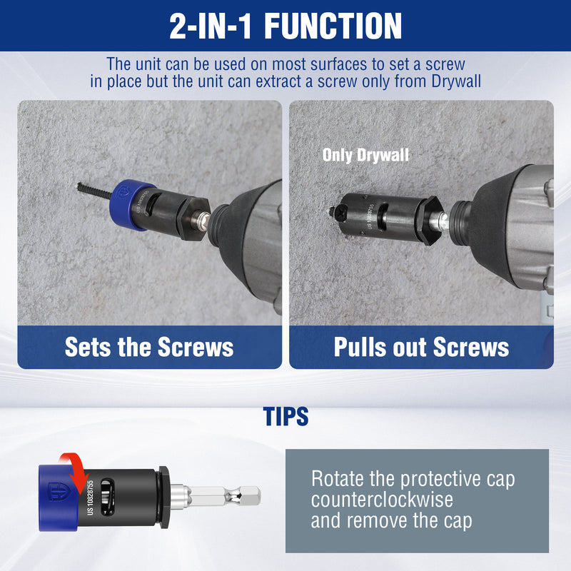 WORKPRO Drywall Bit Holder, Come with 10*Protective Rings, 2 * 1" PH2 Impact Bits