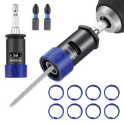 Impact driver bit holder with blue protective rings and PH2 impact bits