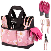 WORKPRO 5PCS aluminum heavy duty gardening tool set in pink with innovation quality durable secure storage bag