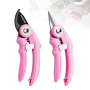 Pink pruning shears set with bypass and straight blades