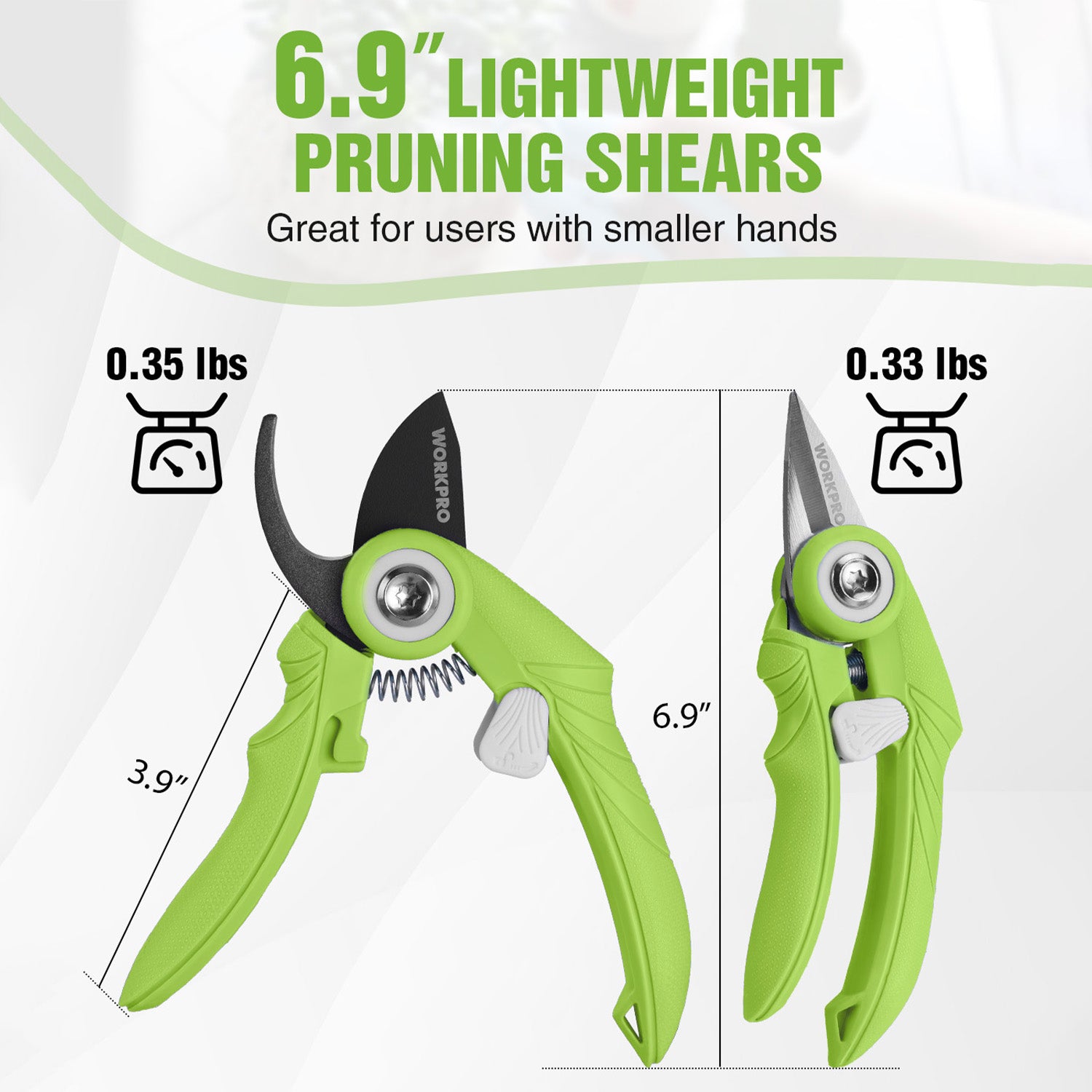 Green 6.9 in pruning shears set: bypass and straight blades