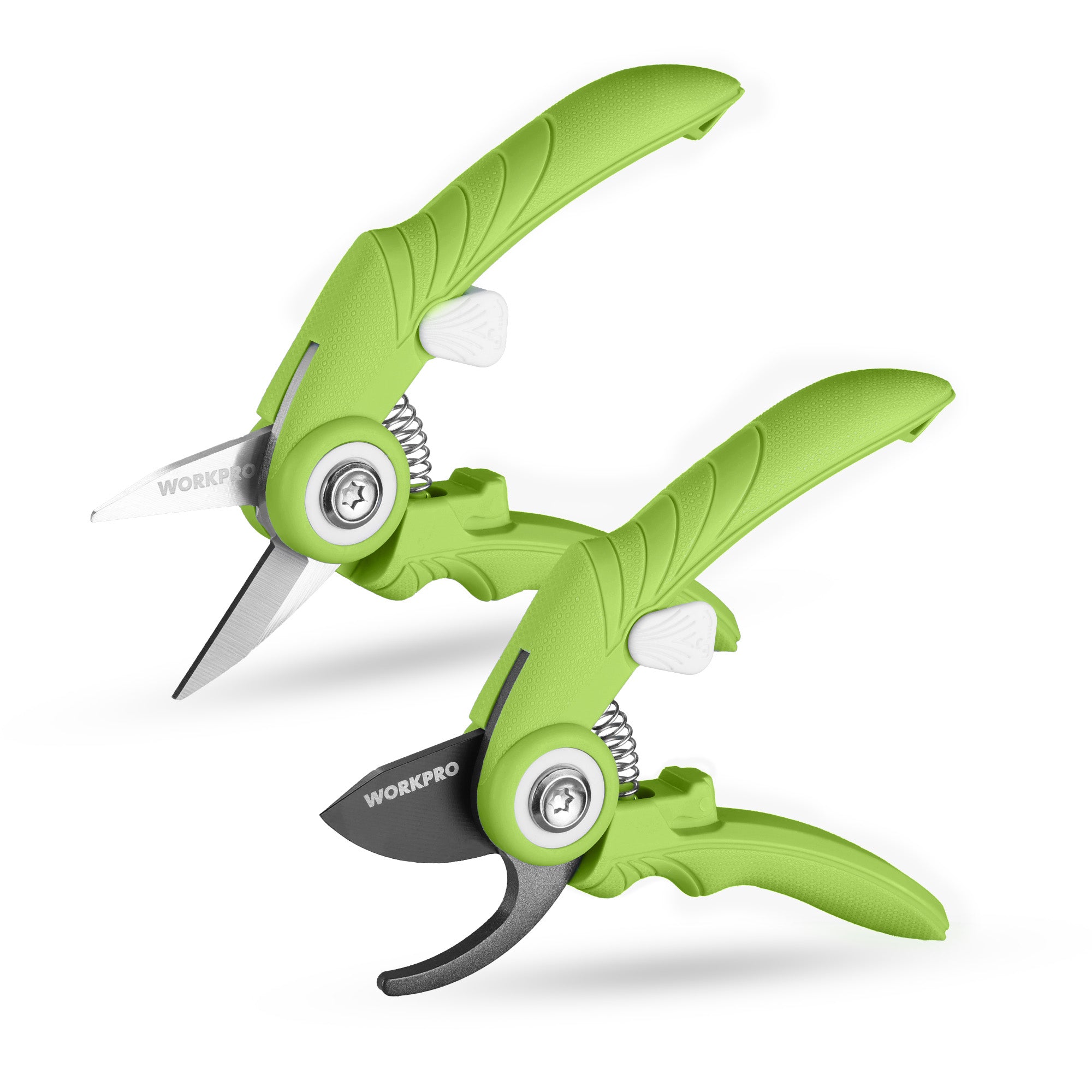 WORKPRO 2 Pack Garden Pruning Shears, 6.9" Bypass & Straight Shears, Premium Gardening Clippers, Green