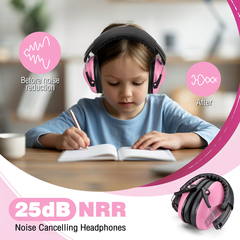 WORKPRO Kids Noise Cancelling Ear Protection Safety Earmuffs Set - Pink Ribbon