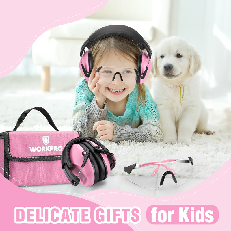 WORKPRO Kids Noise Cancelling Ear Protection Safety Earmuffs Set - Pink Ribbon