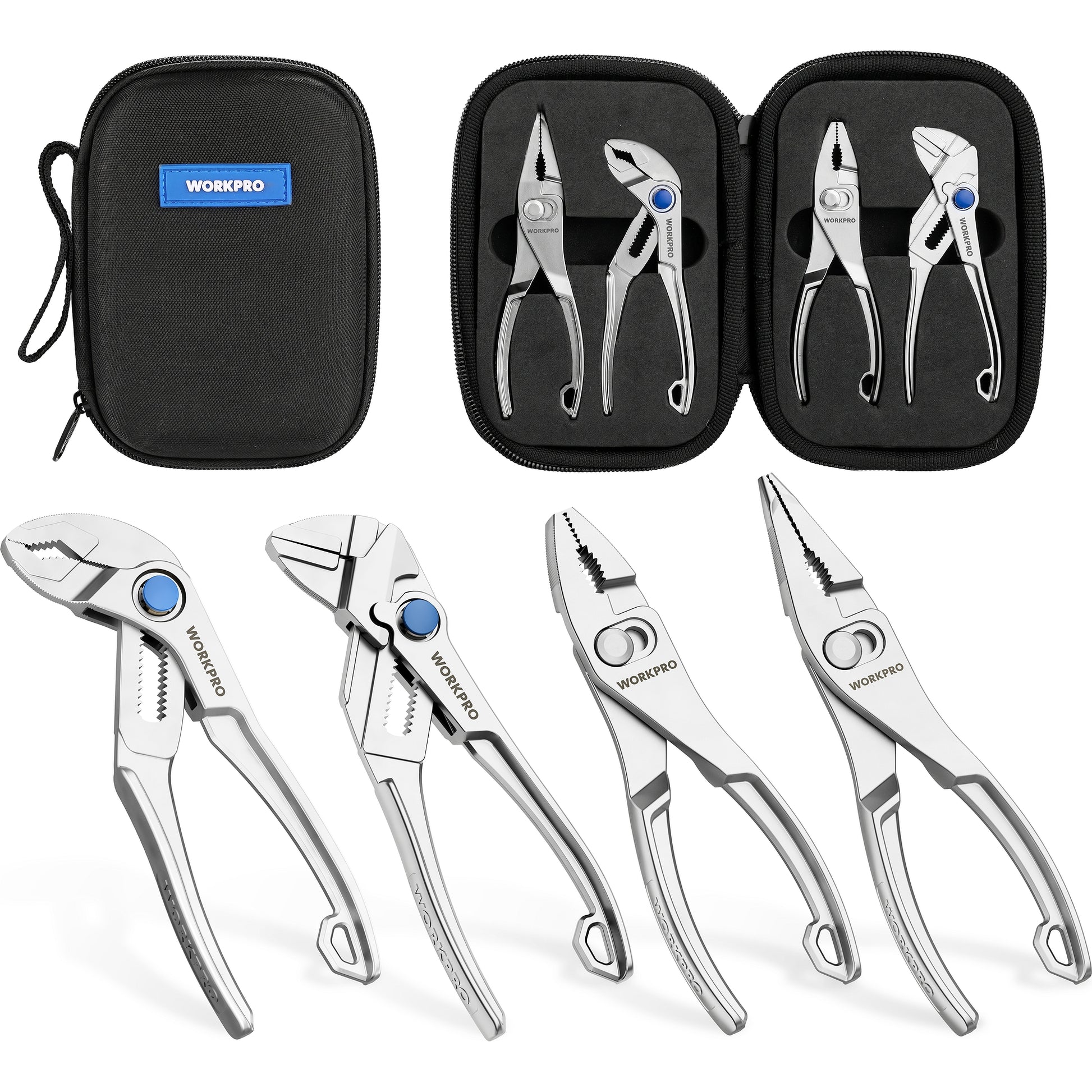 WORKPRO 4-Piece Mini Pliers Set with pouch, innovation quality and durable high-quality secure convenient tools