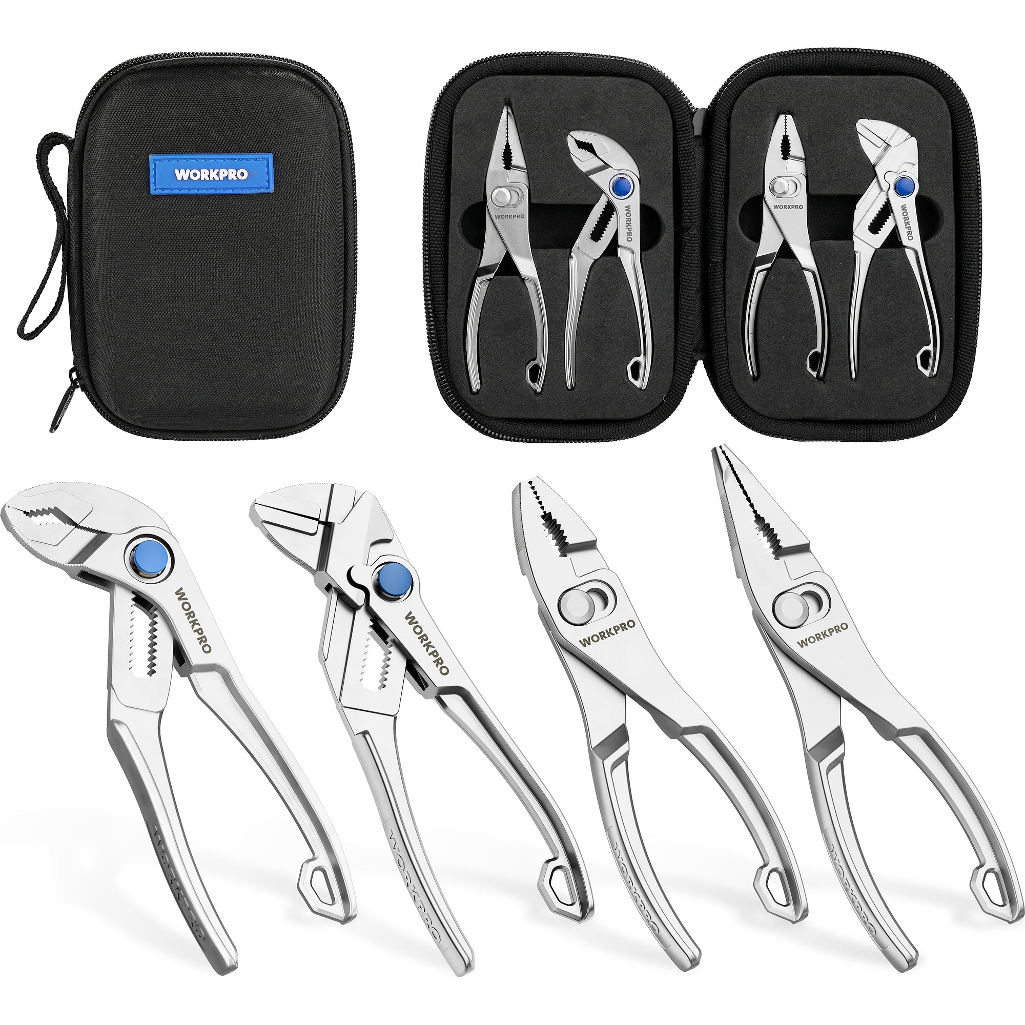 WORKPRO 4-Piece Mini Pliers Set with pouch, innovation quality and durable high-quality secure convenient tools