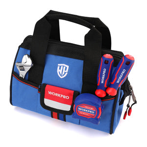WORKPRO 9 Pcs kids junior tool set with tool bag in blue, durable quality and secure storage for children
