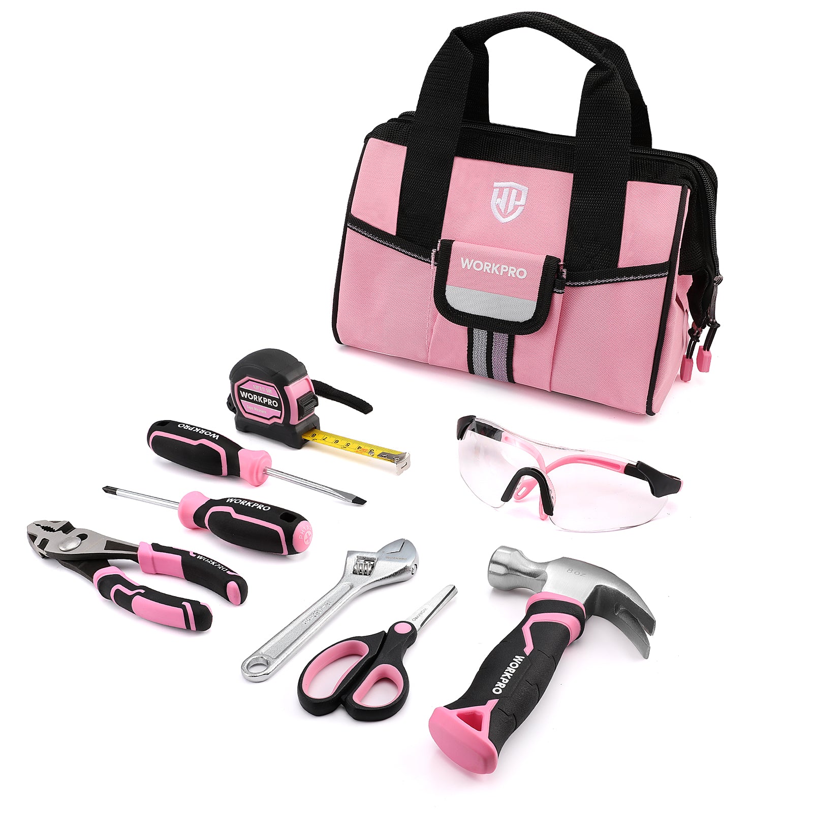 WORKPRO 9 Pcs Kids Junior Tool Set with Tool Bag Pink Ribbon, durable quality innovation and secure storage