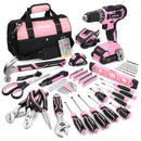 WORKPRO 157 Pcs Household Tool Kit with 20V Cordless Lithium-ion Drill Driver - Pink Ribbon