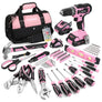 WORKPRO 157 Pcs Household Tool Kit with 20V Cordless Lithium-ion Drill Driver - Pink Ribbon