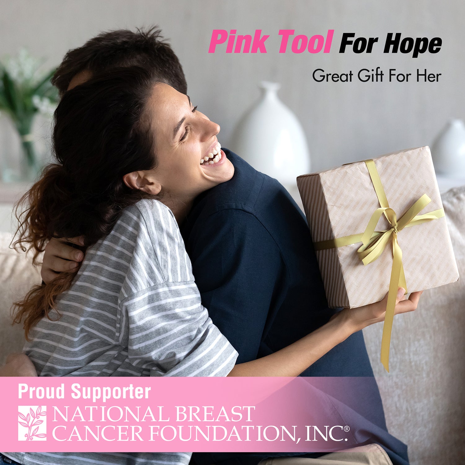 Person holding a wrapped gift with a yellow ribbon