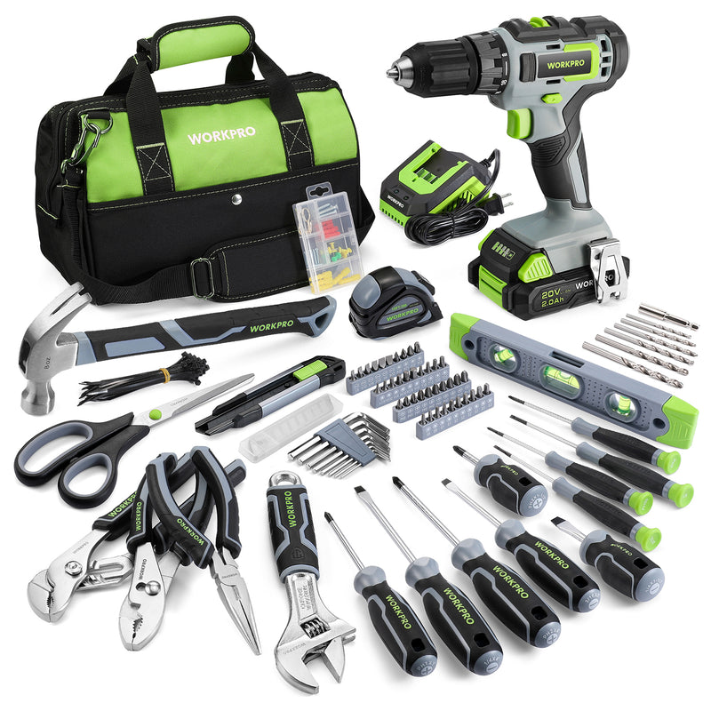 SHALL 247Pcs 20V Cordless Drill Driver & Household Tool Kit For Women, Pink Electric Power Drill Screwdriver And Home Hand Tool Set With 14\" Storage Tool Bag For DIY, Home Repair/Maintenance