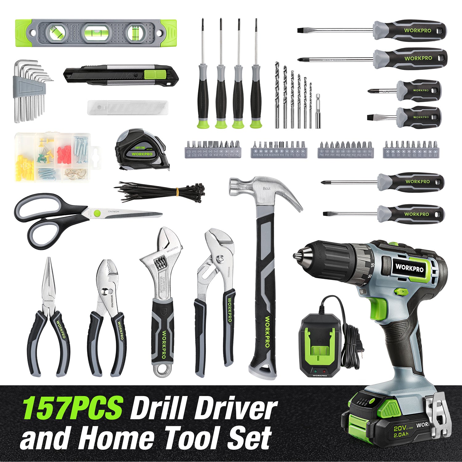 Pink cordless drill driver tool set with assorted bits, wrenches, and screwdrivers