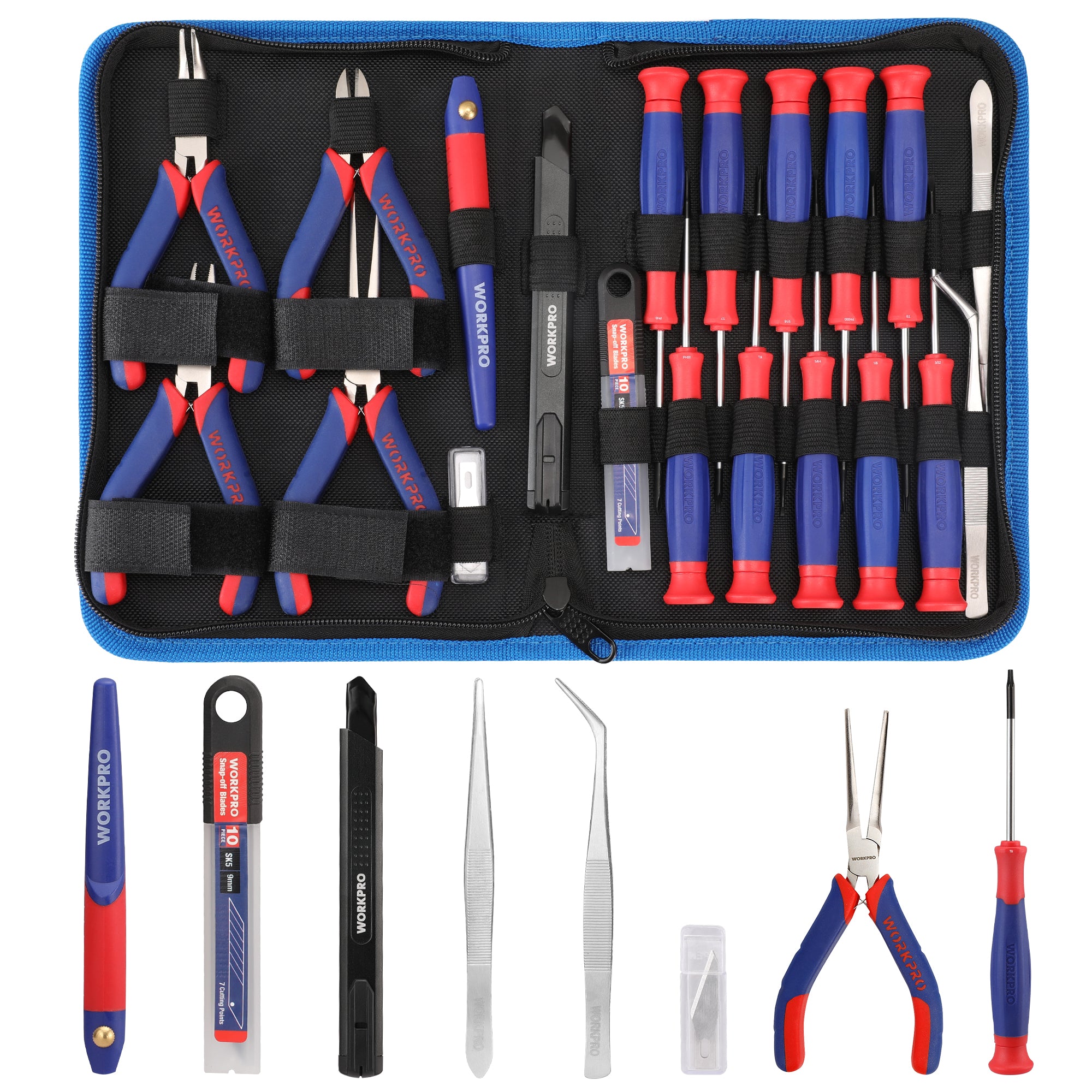 WORKPRO 33 Pcs Precision Repair Tool Set Includes Pliers Set, Blue