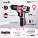 WORKPRO 43-Piece Cordless 8V Drill Driver Home Tool Set with Stackable Tool Box - Pink Ribbon