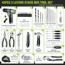 WORKPRO 43-Piece Cordless 8V Drill Driver Home Tool Set with Stackable Tool Box - Pink Ribbon