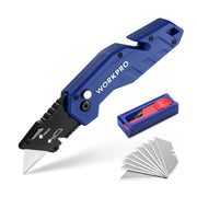 WORKPRO Folding Utility Knife Lightweight Nylon Handle Utility Cutter with 10-piece Extra Blades, Blue