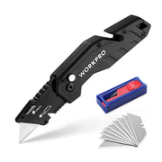 WORKPRO Folding Utility Knife Lightweight Nylon Handle Utility Cutter with 10-piece Extra Blades, Black