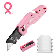WORKPRO Folding Utility Knife with 10 Extra Blades - Pink Ribbon