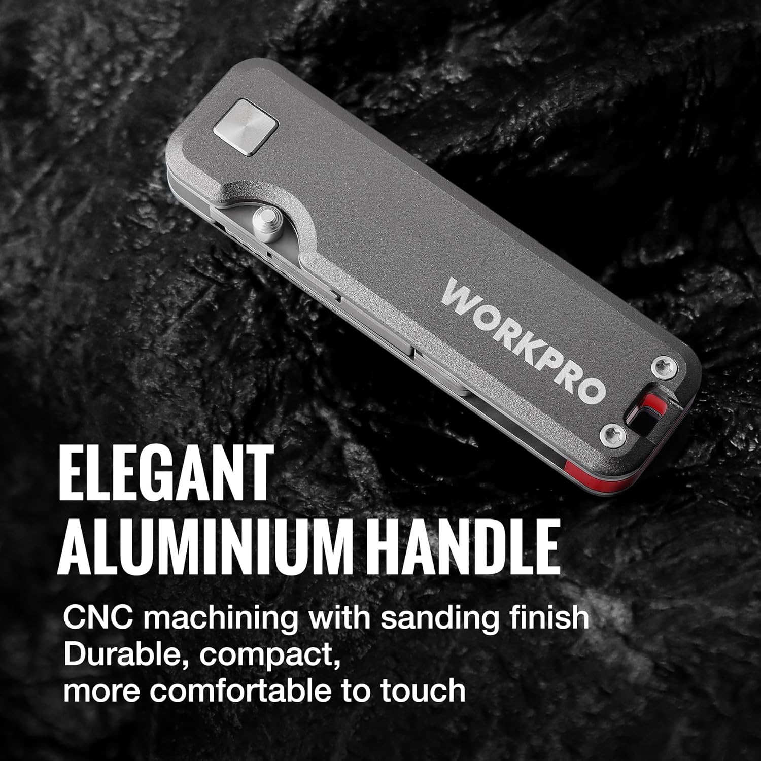Titanium utility knife with aluminum handle and sanded CNC finish, visible liner lock