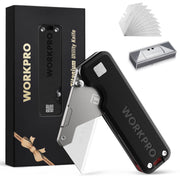 WORKPRO utility knife with black aluminum handle and titanium blade, no tools needed blade replacement