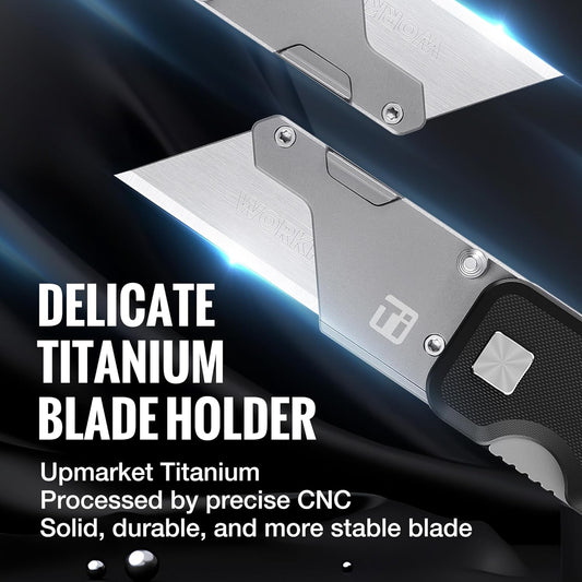 WORKPRO Lightweight CNC Unibody Premium Titanium Utility Knife with10 Extra Blades, G-10/Aluminum Handle