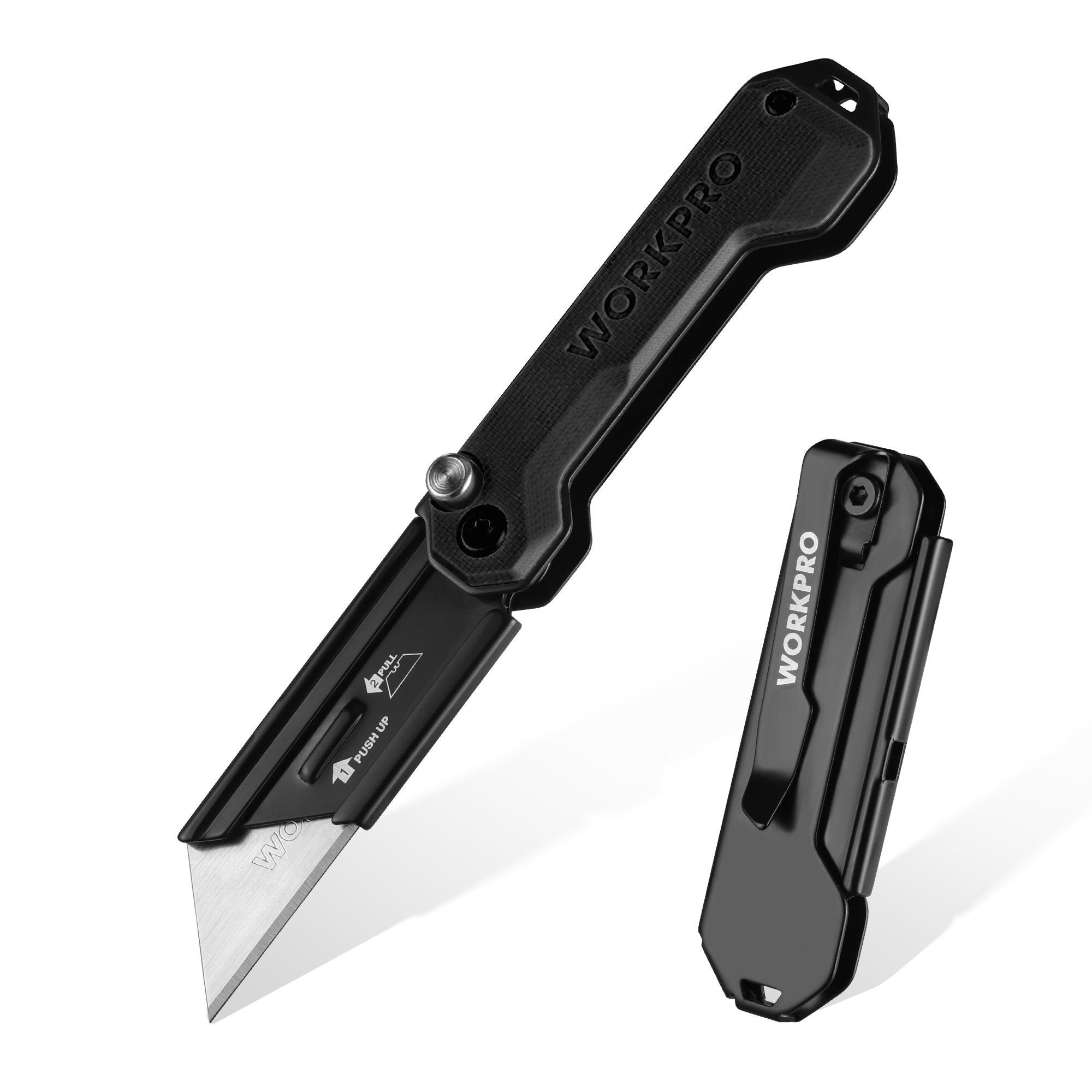 WORKPRO EDC Folding Utility Knife, Mini Box Cutter with Quick Open Axis Lock, Quick Change Blade Razor Knife, Foldable Small Pocket Knife with Belt Clip