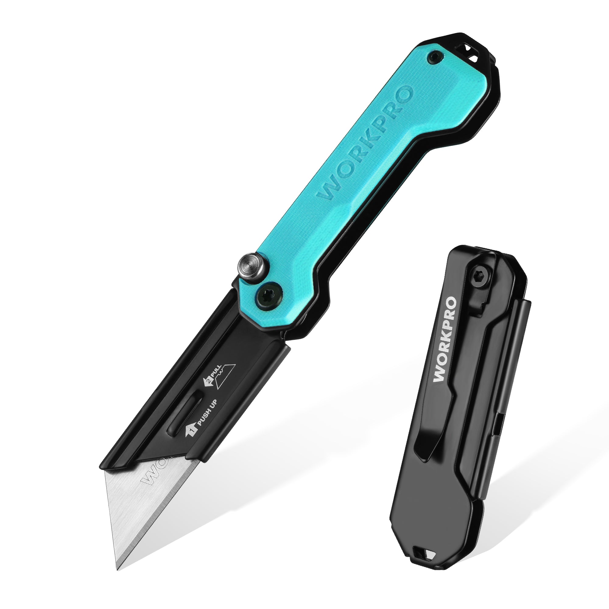 WORKPRO EDC Folding Utility Knife, Mini Box Cutter with Quick Open Axis Lock, Quick Change Blade Razor Knife, Foldable Small Pocket Knife with Belt Clip