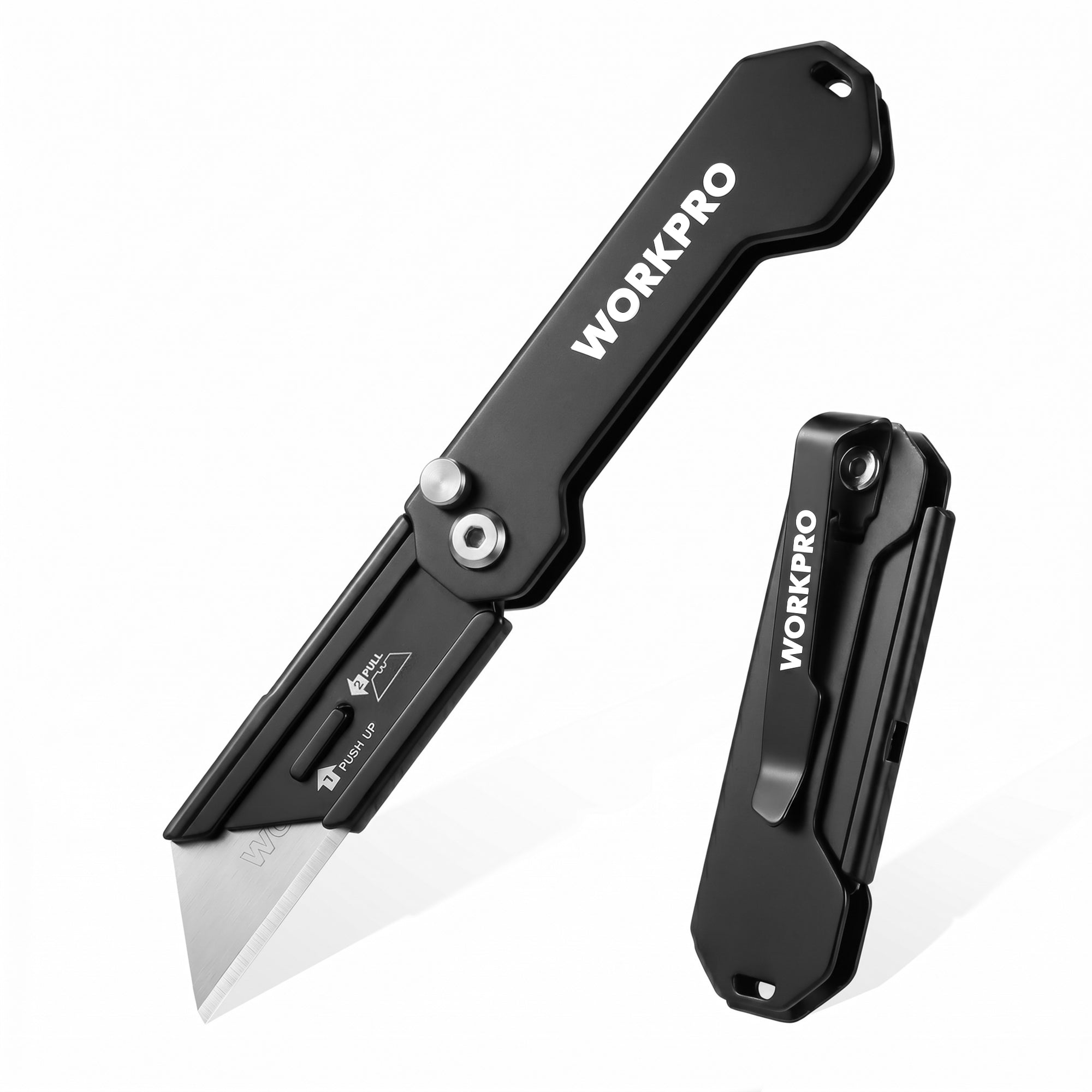 WORKPRO EDC Folding Utility Knife, Mini Box Cutter with Quick Open Axis Lock, Quick Change Blade Razor Knife, Foldable Small Pocket Knife with Belt Clip