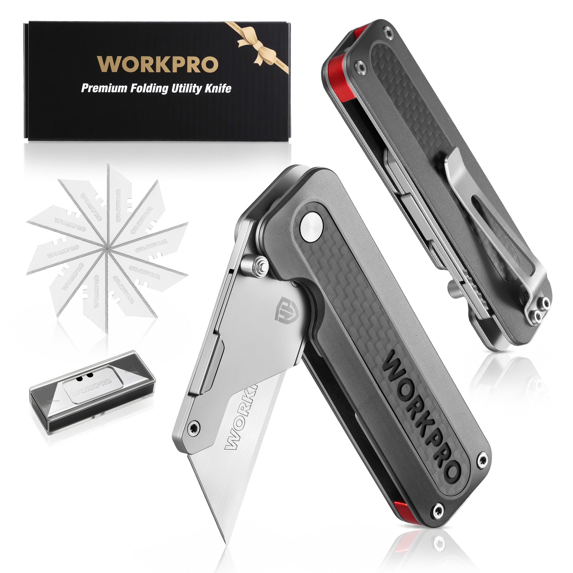 WORKPRO Utility Knife, CNC Unibody, Aluminium Handle Carbon Fiber Inlay