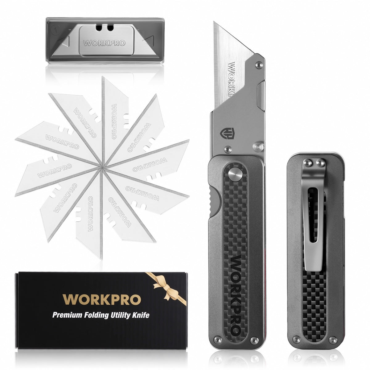 WORKPRO Utility Knife, CNC Unibody, Aluminium Handle Carbon Fiber Inlay