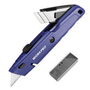 WORKPRO Retractable Box Cutter, Quick Change Utility Knife with Extra Blade Storage - Heavy Duty Aluminum Razor Knife, Twine Cutter, Bonus SK5 Blades Included, Blue