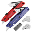 WORKPRO Retractable Box Cutter, Quick Change Utility Knife with Extra Blade Storage - Heavy Duty Aluminum Razor Knife, Twine Cutter, Bonus SK5 Blades Included, Blue
