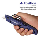 WORKPRO Retractable Box Cutter, Quick Change Utility Knife with Extra Blade Storage - Heavy Duty Aluminum Razor Knife, Twine Cutter, Bonus SK5 Blades Included, Blue