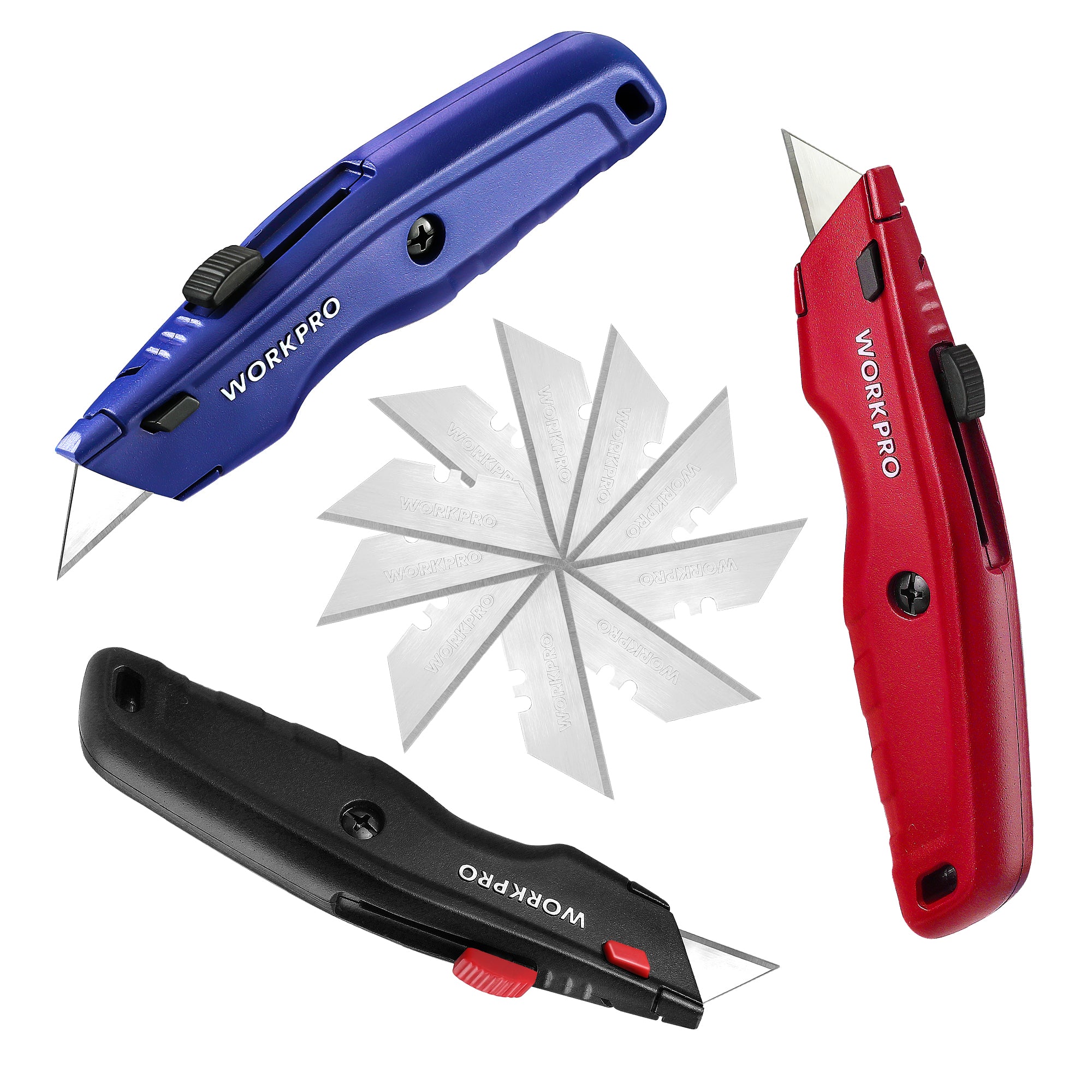 WORKPRO Premium utility knife set with retractable blades, innovation quality, secure durable convenient