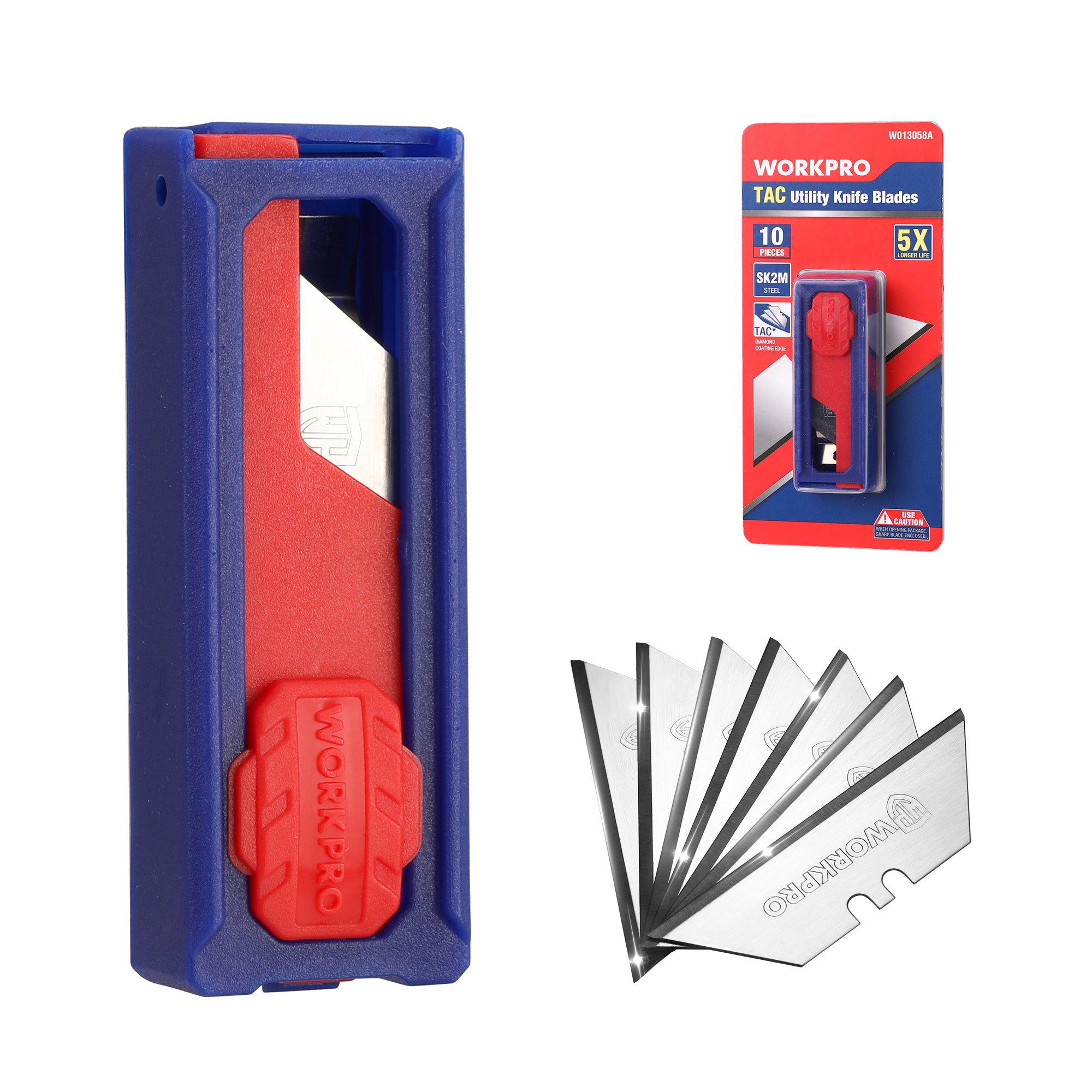 WORKPRO Premium Utility Knife Blades TAC Diamond Coated SK2M 10 pack with dispenser, durable quality