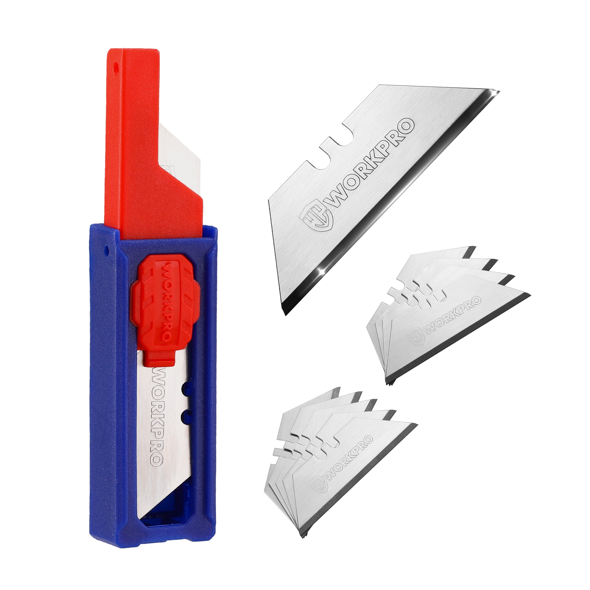 WORKPRO Premium Utility Knife Blades in red and blue with TAC diamond coating, innovation quality high-quality