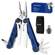 WORKPRO Gift for Men & Father, 24-in-1 Mutitool, Stainless Steel Multitool Pliers with Pocket Knife and Screwdrivers, EDC Self-locking Multi Tool with Sheath, Belt Clip for Outdoor Activities, Blue