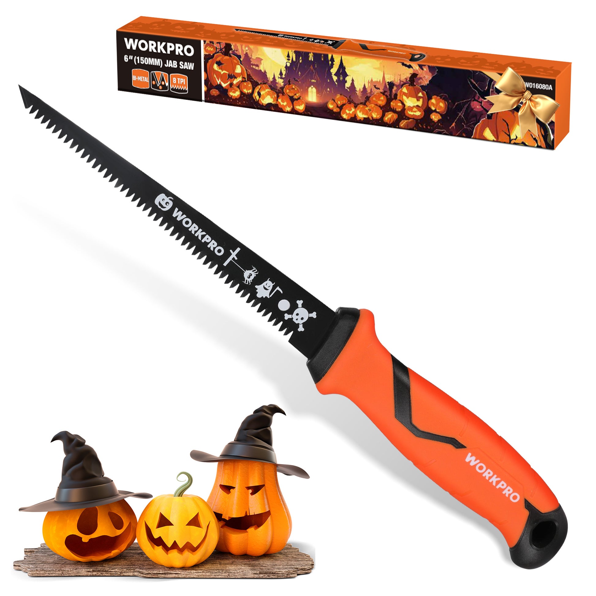 6-inch pumpkin saw with serrated black blade and orange TPR handle