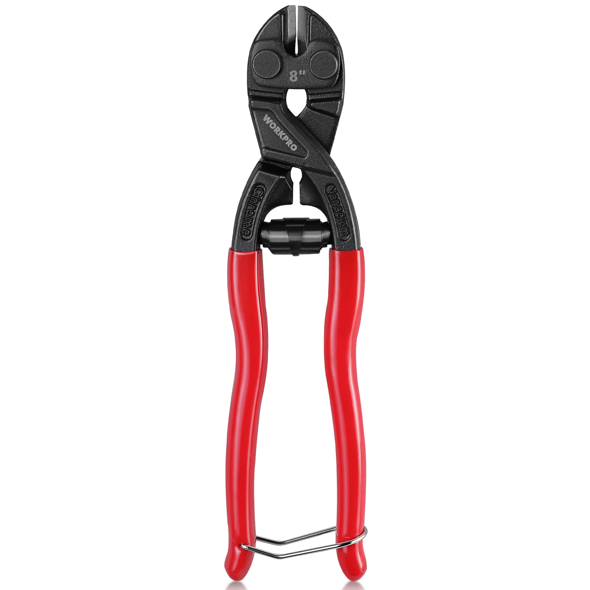 WORKPRO 8-inch Mini Bolt Cutter with Recess and Spring | Compact Bolt Cutters with Comfortable Soft Grip, Security Lock,CR-V Steel Blade for Wire, Cables, Chains, Small Screws